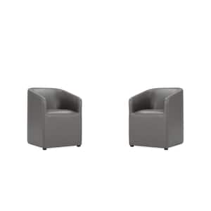 Anna Pewter Round Faux Leather Dining Armchair (Set of 2)