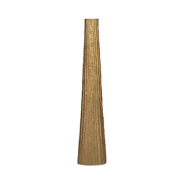 48 in. Gold Metal Cylinder Ribbed Textured Finish Floor Vase