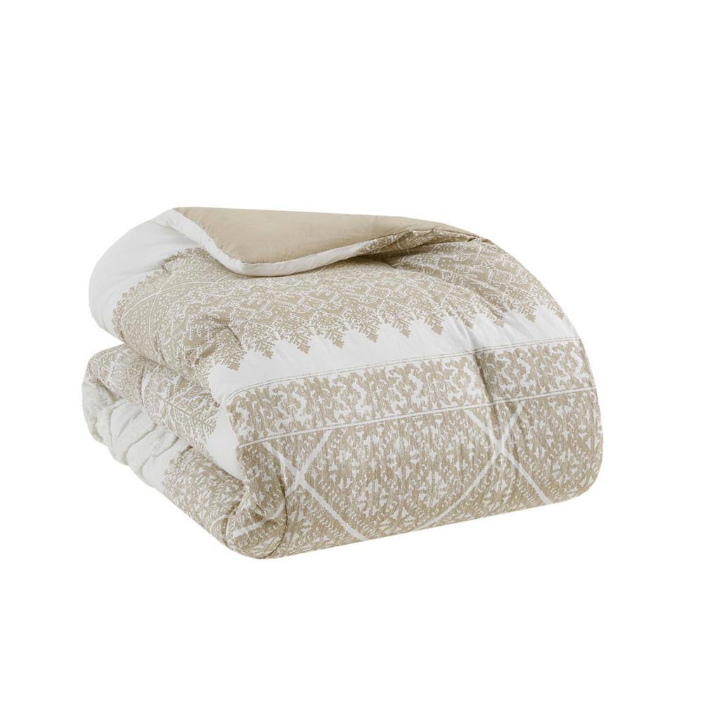 Mila Taupe Cotton King Comforter Set with Chenille Tufting