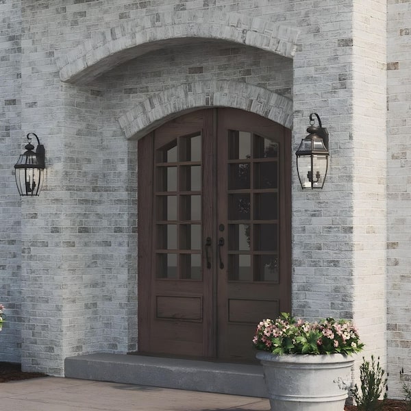 New Haven Collection 3-Light Textured Black Clear Beveled Glass New Traditional Outdoor Large Wall Lantern Light