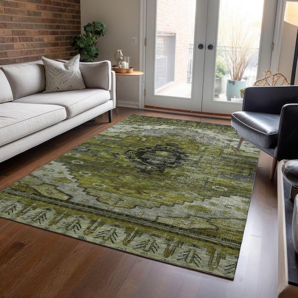 Chantille Machine Washable Indoor/Outdoor Abstract ACN1776 Olive 3 ft. x 4 ft. Area Rug
