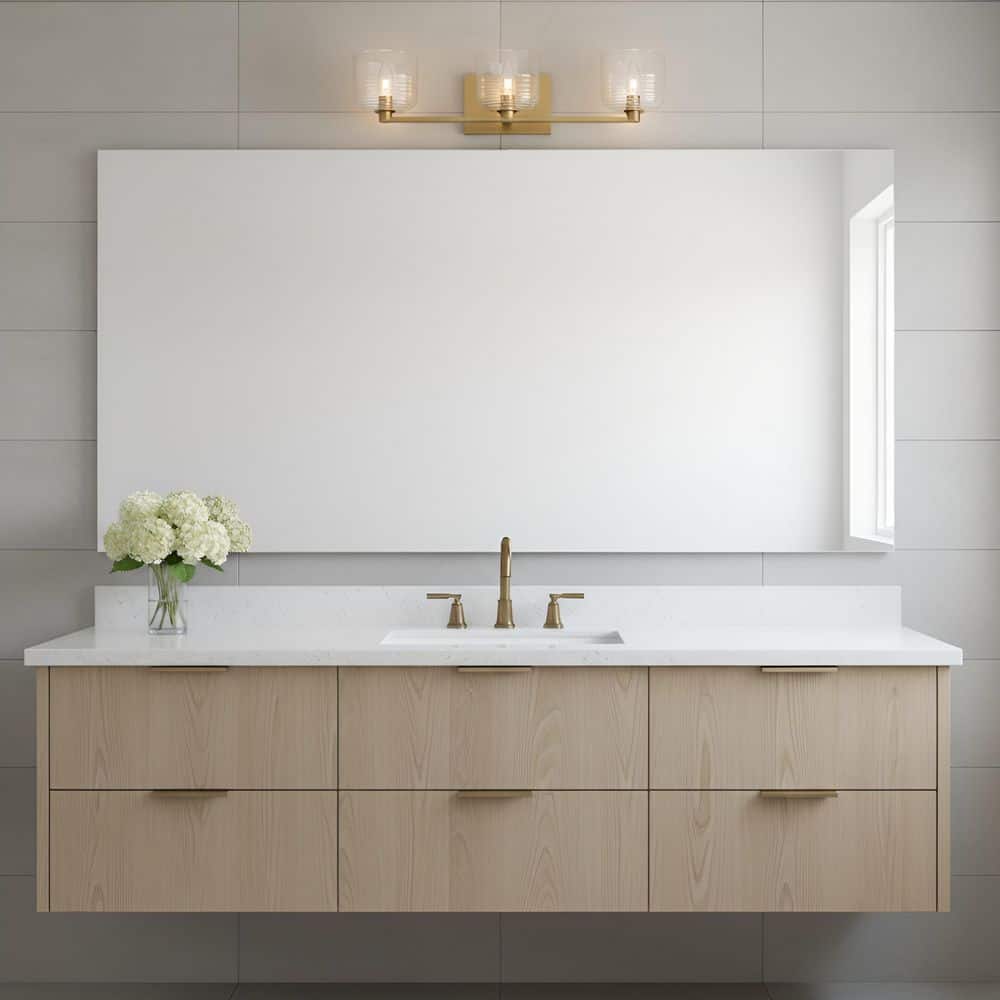 Lochdale Large 24.25 in. 3-Light Satin Brass Vanity Light with Clear Ribbed Glass Shades price history on PriceWatchPro