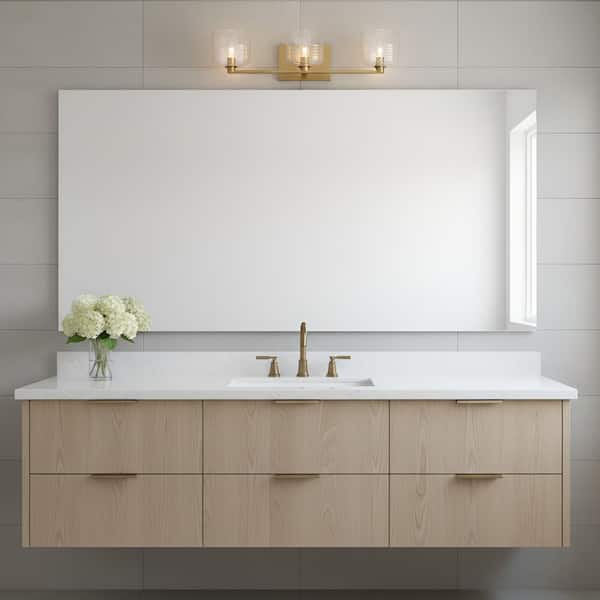 Lochdale Large 24.25 in. 3-Light Satin Brass Vanity Light with Clear Ribbed Glass Shades