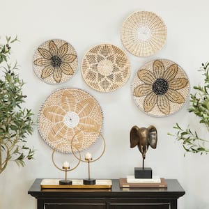 Seagrass Brown Handmade Basket Plate Wall Decor (Set of 5)