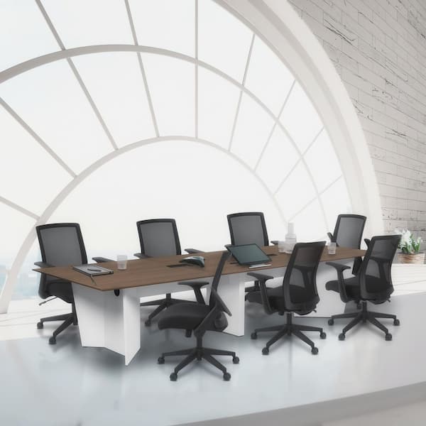 Array 144 in. Noble Oak Conference Table with Power Data Grommet Desk-White