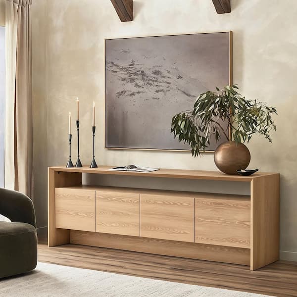 Modern Light Oak Finish 31.5 in. Rectangle MDF Wood Accent Storage Cabinet Kitchen Sideboard with Adjustable Shelf