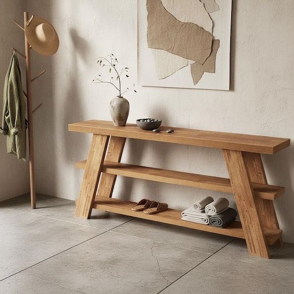 BYBLIGHT Turrella 70.9 in. Brown Rectangle Wood Console Table with 3 ...