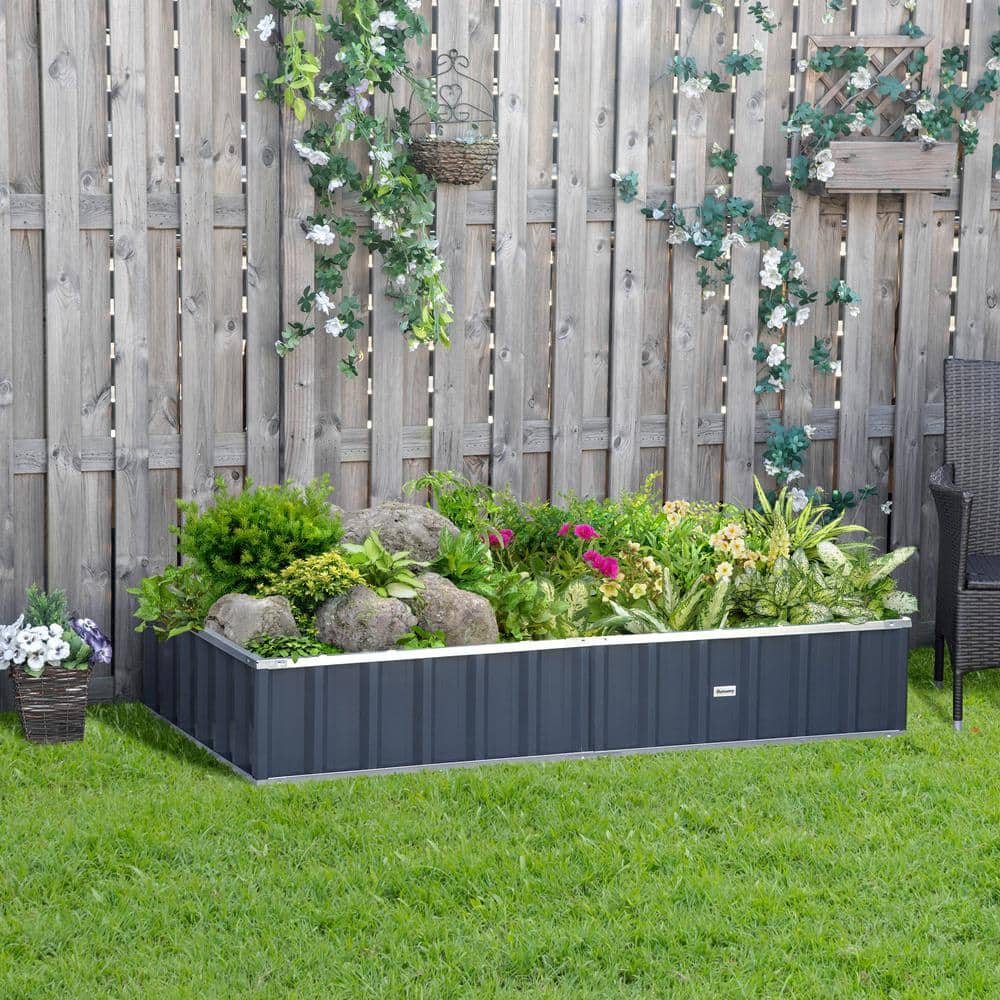 Large Dark Gray Metal Raised Garden Bed for Outdoor Spaces