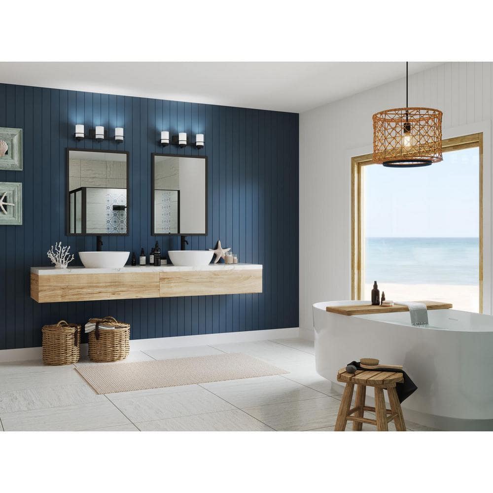 Matte Black 3-Light Vanity with White Glass Shades