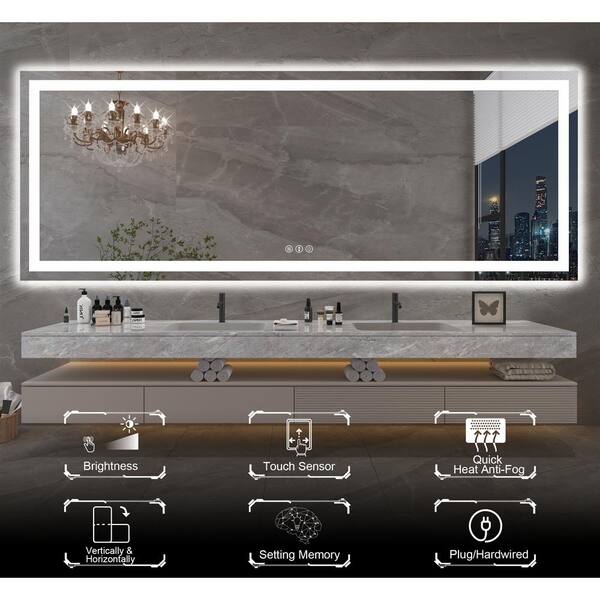 Klajowp 84 in. W x 32 in. H Large Rectangular Frameless Anti-Fog 