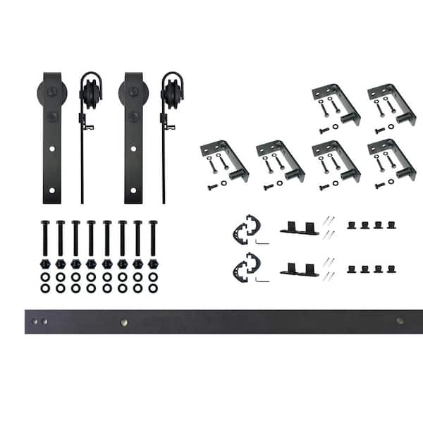 HOMACER 7.5 ft./90 in. Black Rustic Ceiling Mount Non-Bypass Sliding Barn Door Track and Hardware Kit for Double Doors