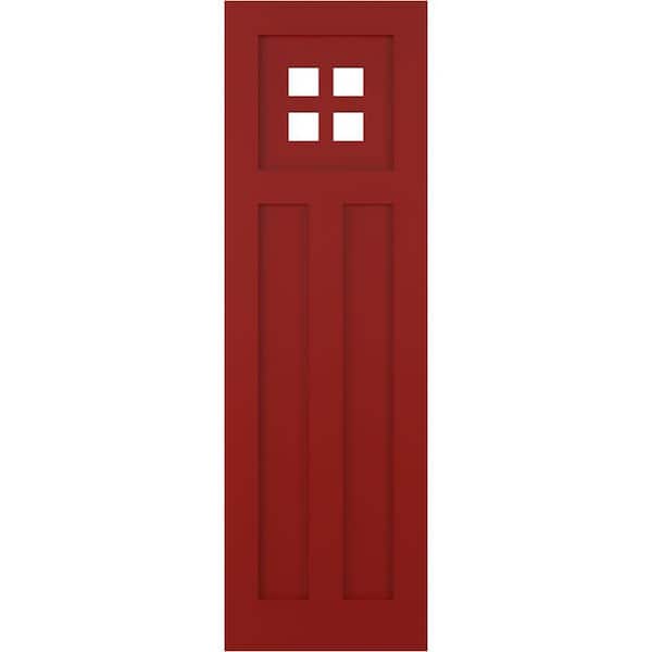 Ekena Millwork True Fit 12 in. x 30 in. PVC San Antonio Mission Style Fixed Mount Flat Panel Shutters, Fire Red (Per Pair)