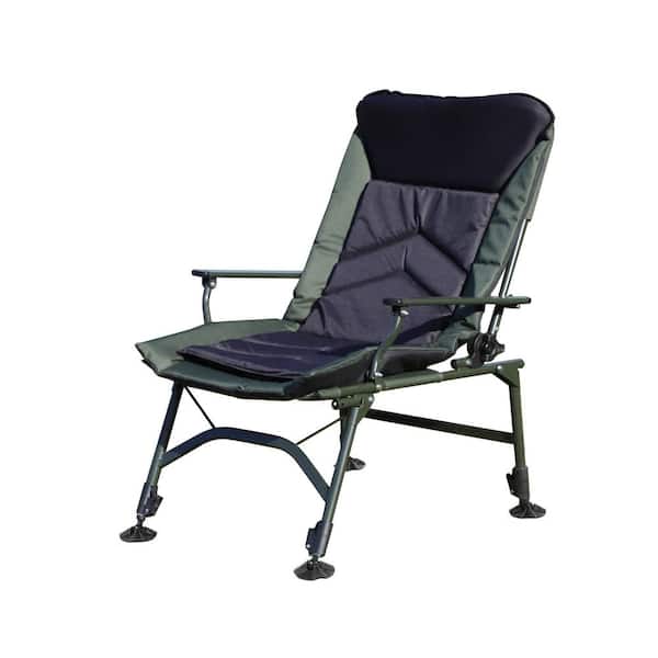 Green and Black Stainless-Steel Camping Lounge Chair, Portable Folding Reclining Chair with Adjustable backrest