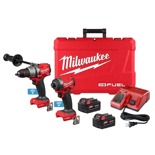 Milwaukee M18 FUEL ONE-KEY 18V Lithium-Ion Brushless Cordless Hammer Drill/Impact Driver Combo Kit Two 5.0 Ah Batteries Case