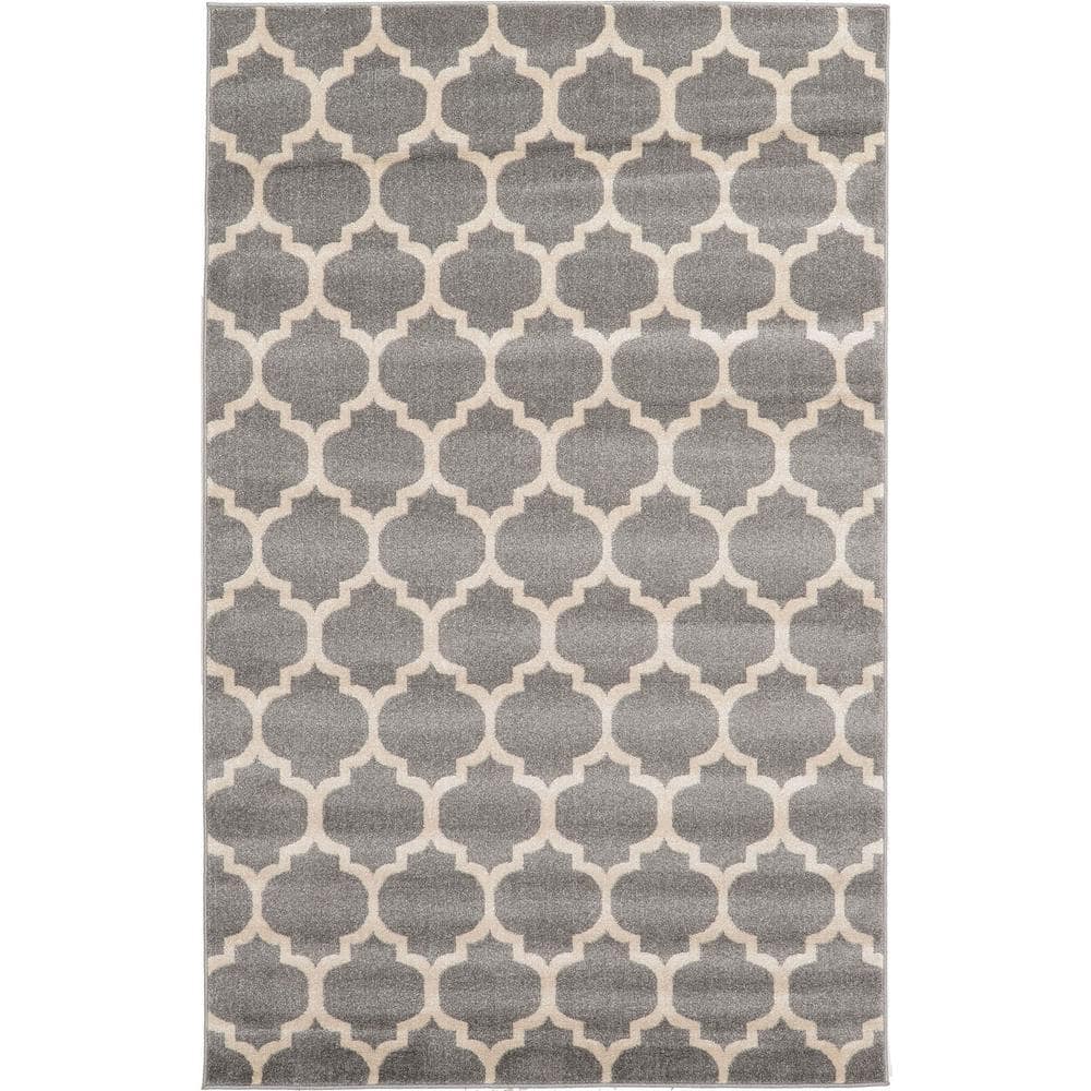 Elegant Dark Grey Synthetic Trellis 5' x 8' Indoor Rug