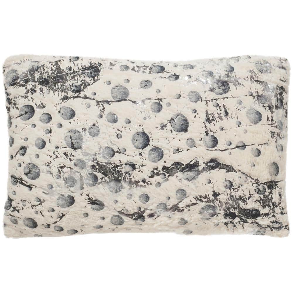 White Faux Fur Abstract Pattern Rectangular Pillow Set