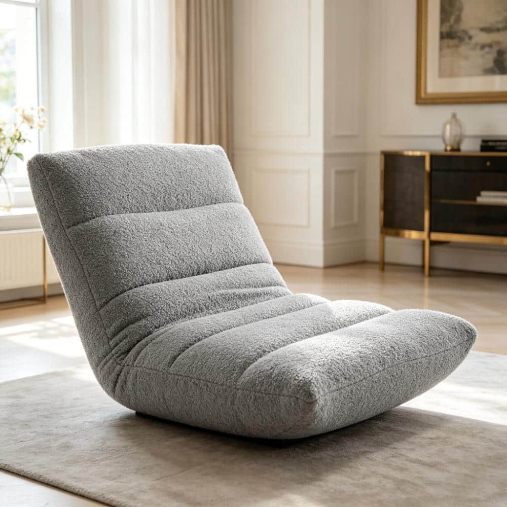 Teddy Velvet Grey 14-Position Adjustable Floor Chairs with Memory Foam, Folding Gaming Chair & Sleeper Bed