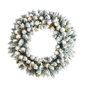 24 in. Prelit LED Flocked Artificial Christmas Wreath with 160 Bendable Branches and 35 Warm White LED Lights