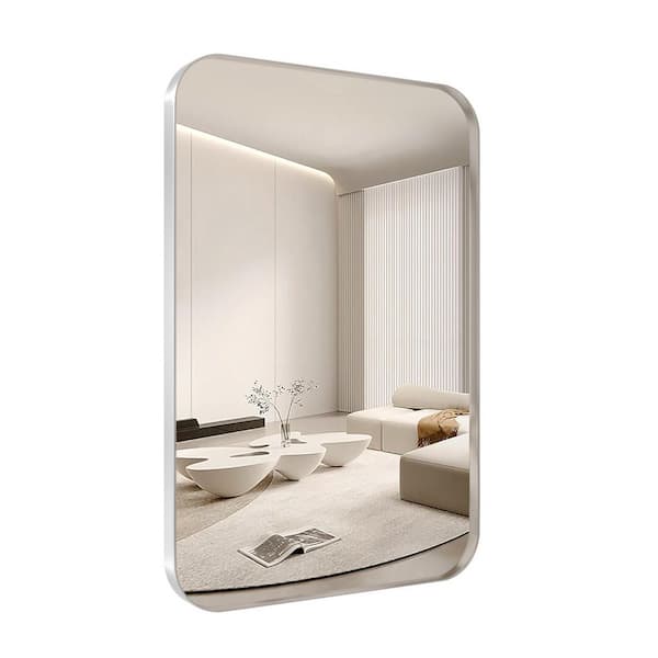 16 in. W x 24 in. H Small Modern Rectangle Stainless Steel Framed Bathroom Vainty Mirror Brushed Nickel