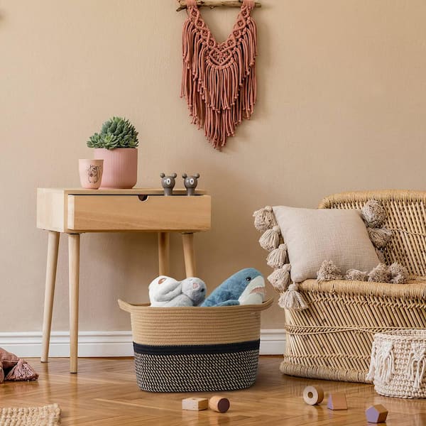 Square Cotton Rope Woven Basket with Handles for Toys - Cute