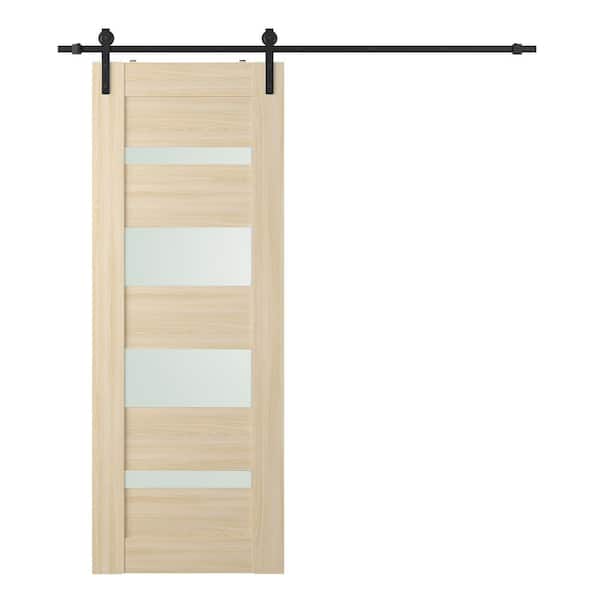 Belldinni Vona 07-01 18 in. x 96 in. 4-Lite Frosted Glass Loire Ash Wood Composite Sliding Barn Door with Hardware Kit