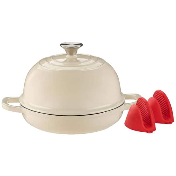 5 qt. Round Cast Iron Dutch Oven in White with Dome Lid for Bread Baking Sourdough Homemade Gift 1-Piece