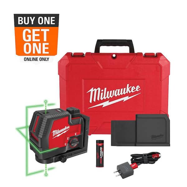 Green 100 ft. Cross Line and Plumb Points Rechargeable Laser Level with REDLITHIUM Lithium-Ion USB Battery and Charger