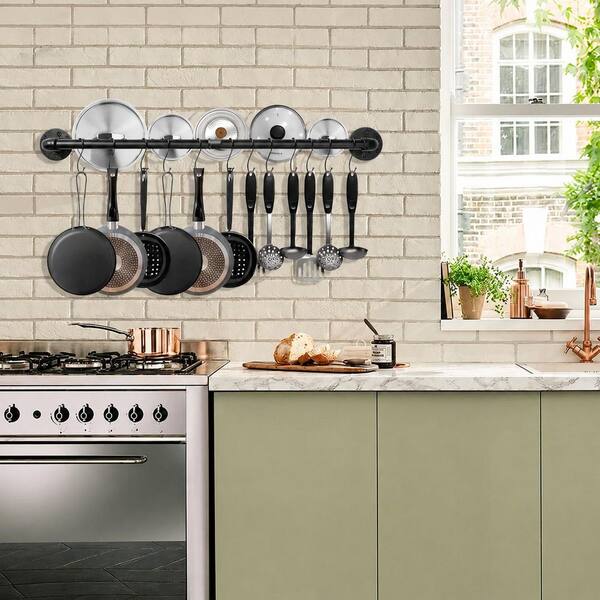 Multi Industrial Pipe Pot and Pan Rack, 21 in. Wall Mount Hanging Rail with 10 S Hooks, 2-Pack