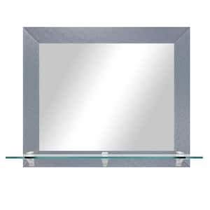 25.5 in. W x 21.5 in. H Rectangular Dark Silver Horizontal Wall Mirror with Tempered Glass Shelf and Chrome Brackets