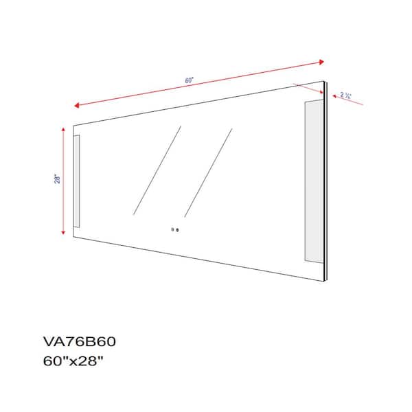 Vanity Art Honfleur 60 in. W x 28 in. H Large Frameless Rectangular LED Wall Mounted Bathroom Vanity Mirror in Clear