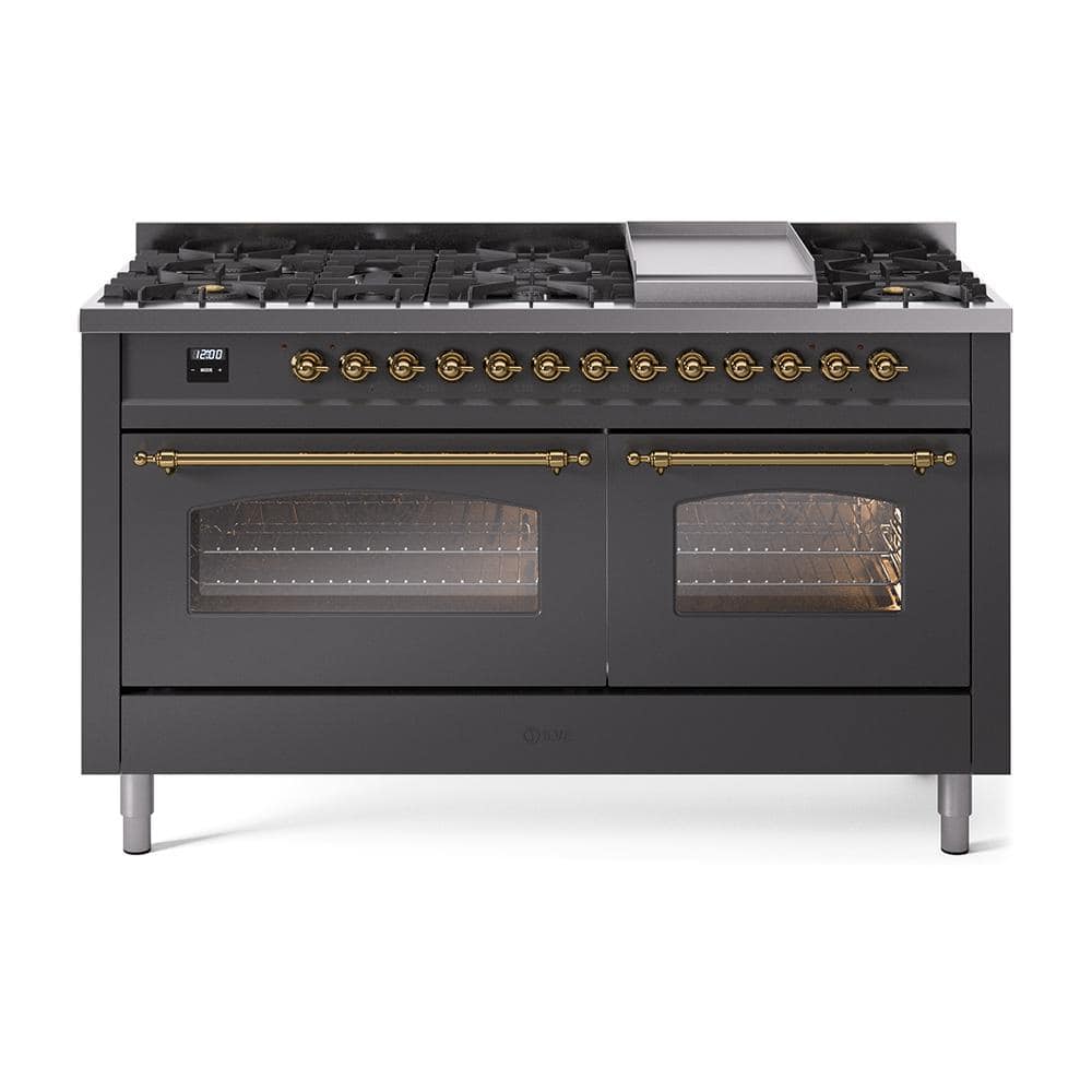 Nostalgie II 60 in. 9 Burner Dual Fuel Natural Gas Range in Graphite Matte with Brass Trim price history on PriceWatchPro
