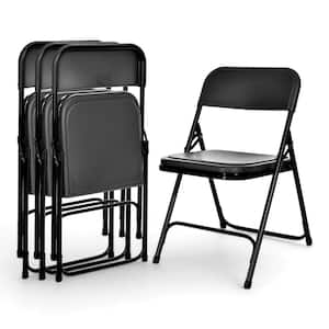 Lucille Collection Ultra Light Folding Plastic Card Table Chair, Black, Pack of 4
