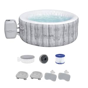 4-Person Fiji Hot Tub with Set of 2 Pool Spa Seat and 2 Headrest Pillows, Gray