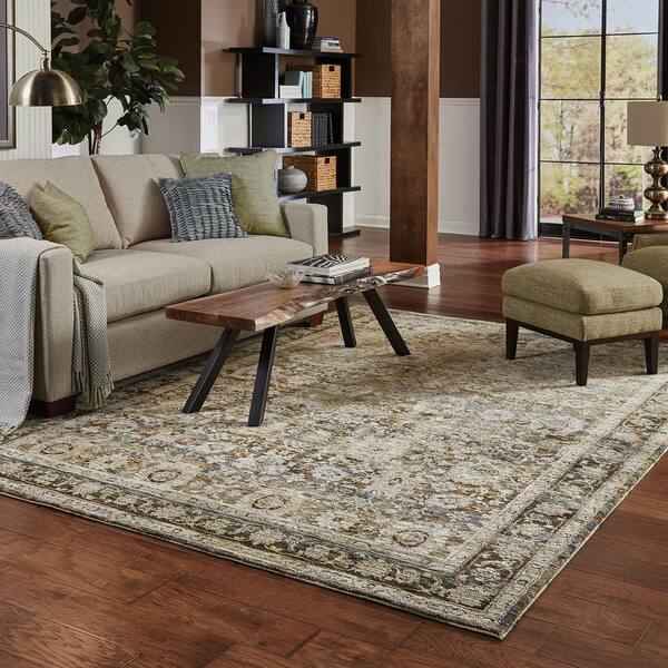 AVERLEY HOME Athena Green/Brown 5 ft. x 7 ft. Distressed Border Area Rug  004213 - The Home Depot