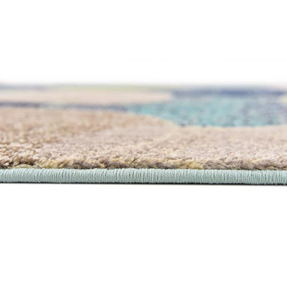 Navy Blue Abstract Synthetic 4' x 6' Stain-Resistant Rug