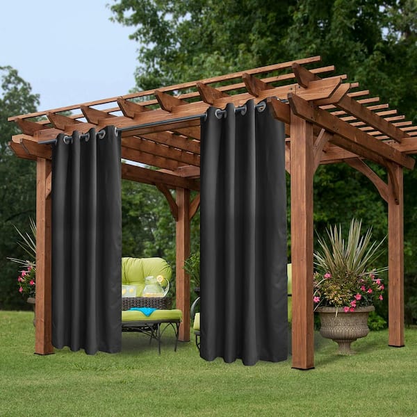 50 in. x 84 in. Indoor Outdoor Dark Gray Grommet Curtain (Set of 2 )