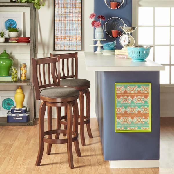 Dark Gray 29 in. Bar Height Slatted Back Swivel Stool