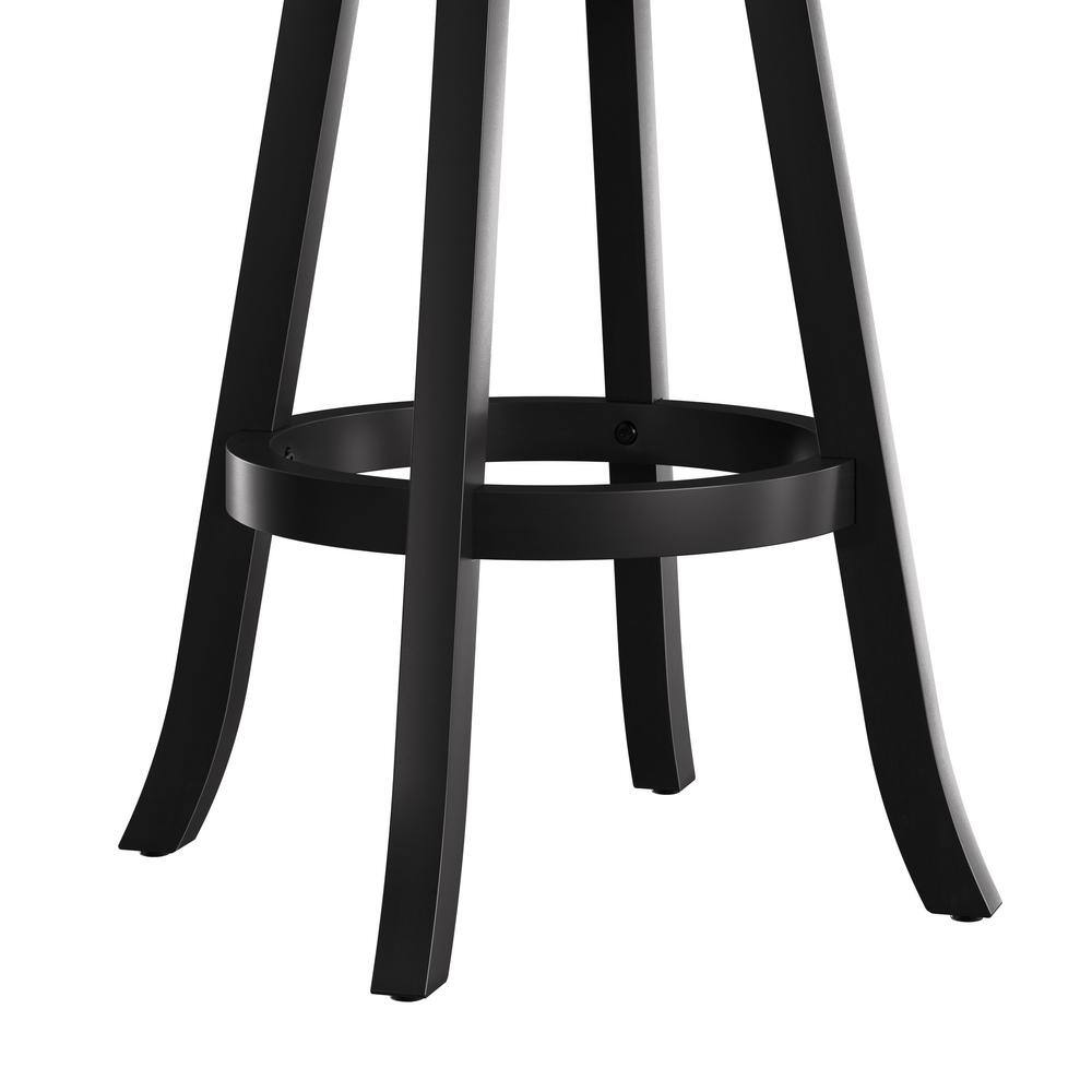Transitional Black Faux Leather and Wood Swivel Bar Stool