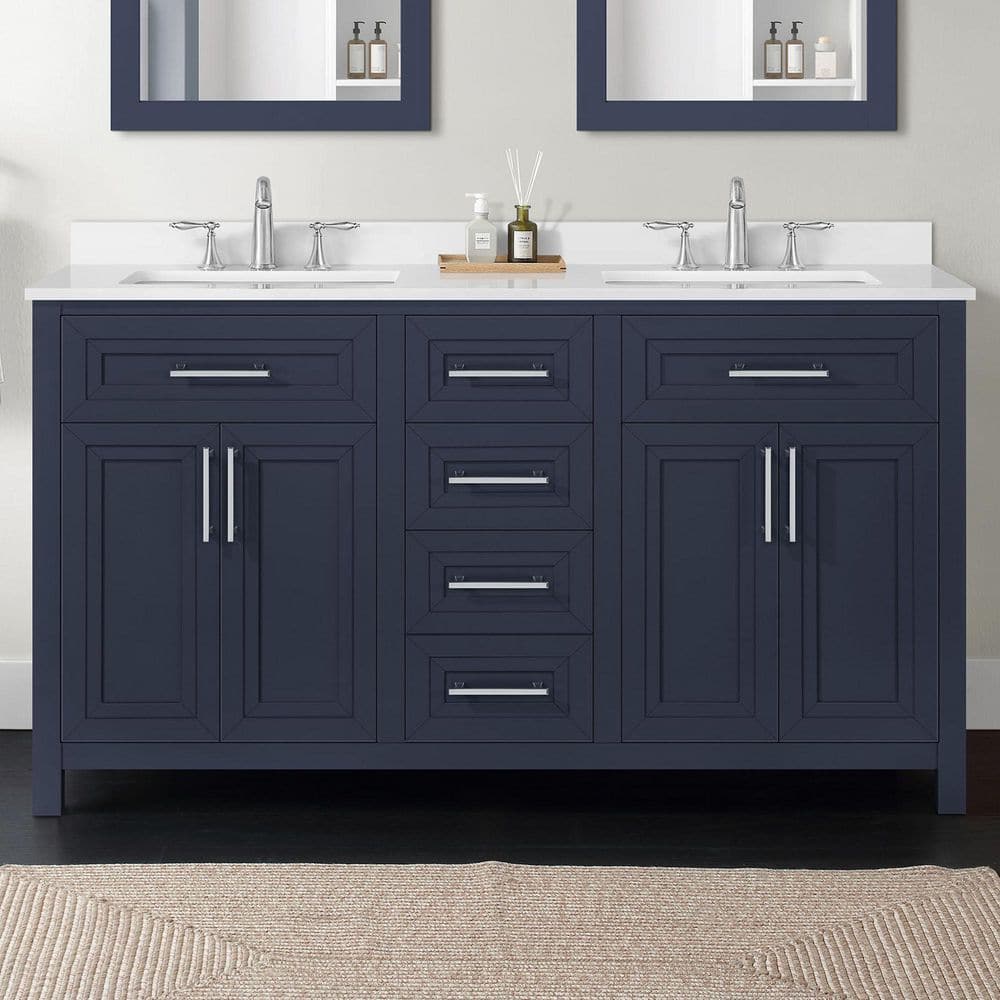 Beaufort 60 in. Double Sink Midnight Blue Bath Vanity with White Engineered Stone Top (Assembled) price history on PriceWatchPro