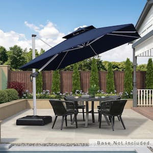 10 ft. Square Double-top Aluminum Umbrella Cantilever Polyester Patio Umbrella in Navy Blue with Beige Cover