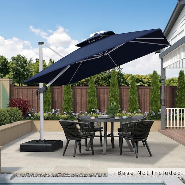 PURPLE LEAF 10 ft. Square Double-top Aluminum Umbrella Cantilever Polyester Patio Umbrella in Navy Blue