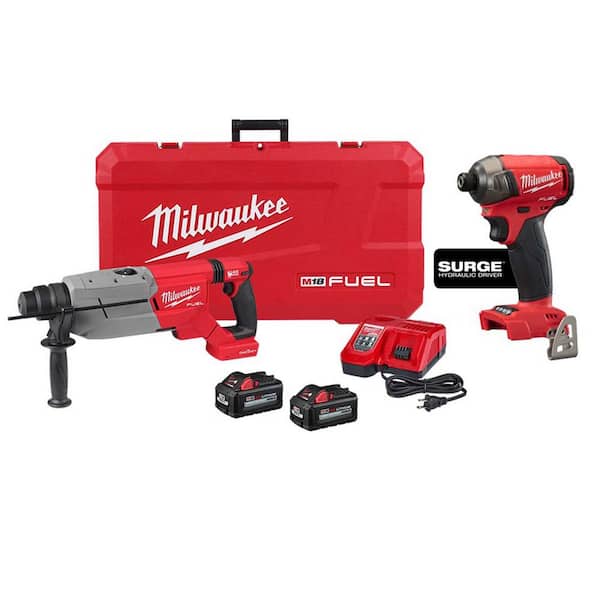 M18 FUEL ONE-KEY 18V Lith-Ion Brushless Cordless SDS-Plus Rotary Hammer Kit w/(2) 6.0 Ah Batteries & Impact Driver
