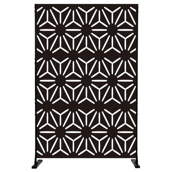 KOZYARD 74 in. H x 47 in. W Black Metal Privacy Screen Decorative Outdoor Divider with Stand for Patio Balcony (Hexagonal Star)