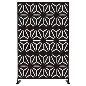 Powder Coated Galvanized Steel Privacy Screen 74 in. H x 47.2 in. W Decorative Fence with Stand (Black Hexagonal Star)