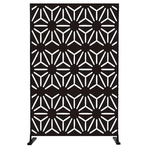 74 in. H x 47 in. W Black Metal Privacy Screen Decorative Outdoor Divider with Stand for Patio Balcony (Hexagonal Star)