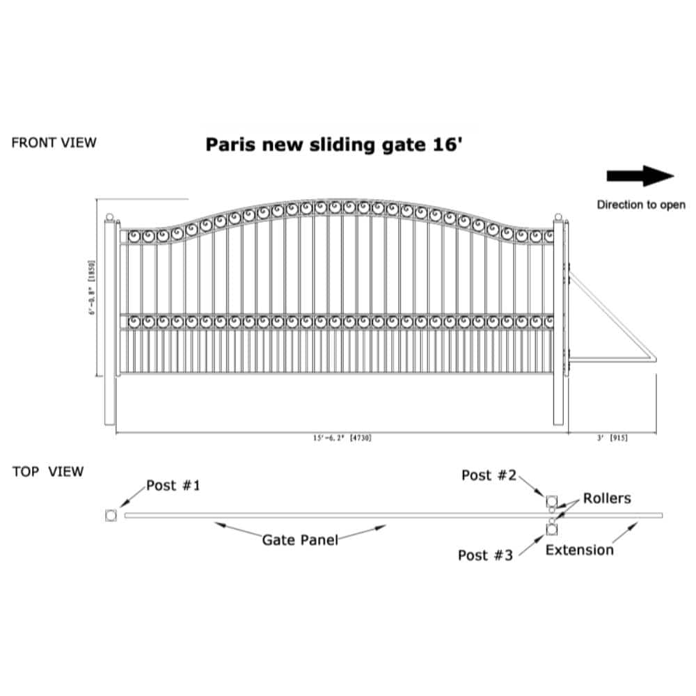 Black Steel Arched Sliding Driveway Gate with Gate Opener