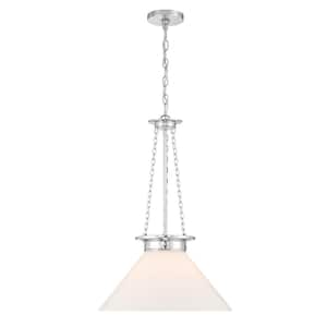 Myers 60-Watt 1-Light Polished Nickel Pendant Light with Cased White Glass Shade, No Bulbs Included