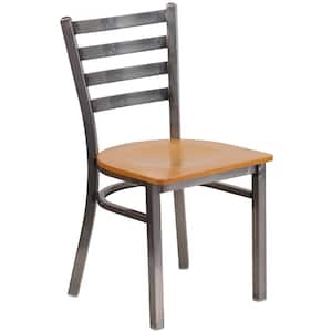 Hercules Series Clear Coated Ladder Back Metal Restaurant Chair with Natural Wood Seat