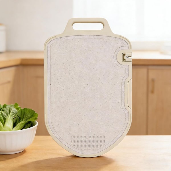 Titanium Cutting Board with Wheat Straw Fiber Double-Sided 17.5 in. x 11 in. with Knife Sharpener and Juice Groove