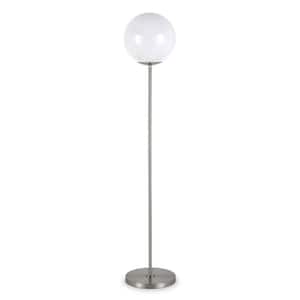 62 in Silver Nickel Novelty Standard Floor Lamp With White No Pattern Frosted Glass Globe Shade